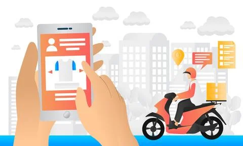 A courier delivers an ordered package Stock Illustration