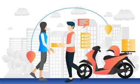A courier delivers the package to the location Stock Illustration