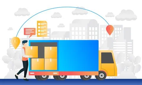 A courier delivers the package to the location Stock Illustration