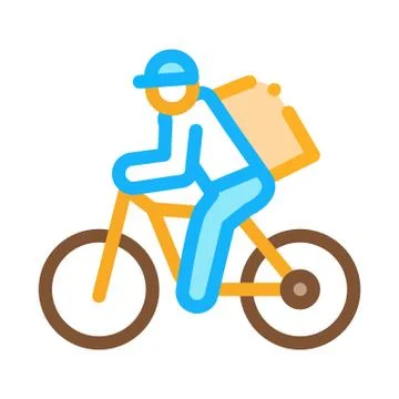 Courier Delivery by Bicycle Icon Vector Outline Illustration Stock Illustration