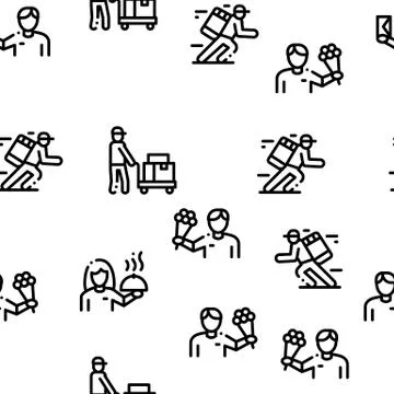 Courier Delivery Job Seamless Pattern Vector Stock Illustration