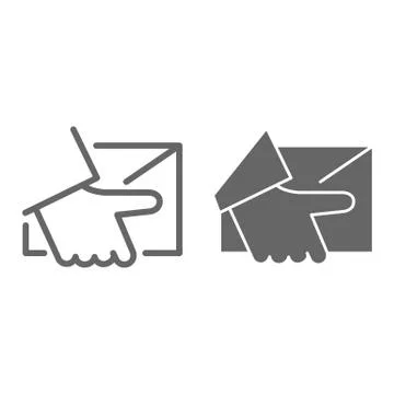 Courier delivery line and solid icon, logistics symbol, hand holding parcel or 库存插图