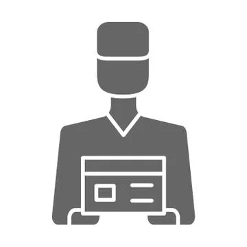 Courier delivery service solid icon, logistics symbol, Delivery man holding box イラスト素材