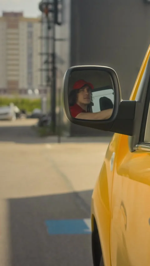 Courier Driving Yellow Van when Delivering Parcels Stock Footage 280959984