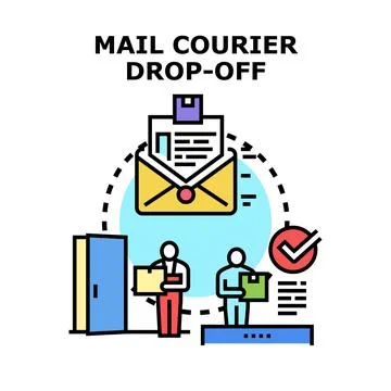 Courier dropping off mail at a secure location Stock Illustration