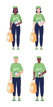 Courier from eco delivery semi flat color vector character set Stock Illustration