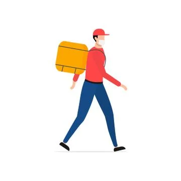 Courier in a face mask with parcel box vector isolated Stock Illustration