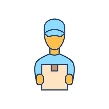 Courier flat line icon on white background. Safety delivery Stock Illustration