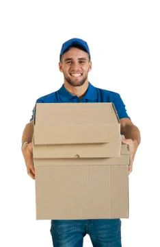 Courier guy holding a package for delivery. Stock-Fotos