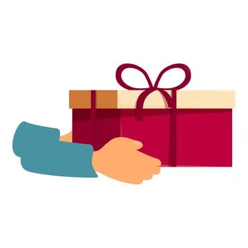 Courier holding big present gift box with ribbon delivering parcel to client Stock Illustration