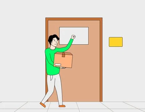 Courier knocks on the door to deliver the package Stock Illustration