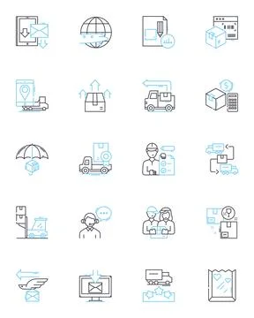 Courier linear icons set. Delivery, Dispatch, Logistics, Messenger, Shipment Illustrazione stock