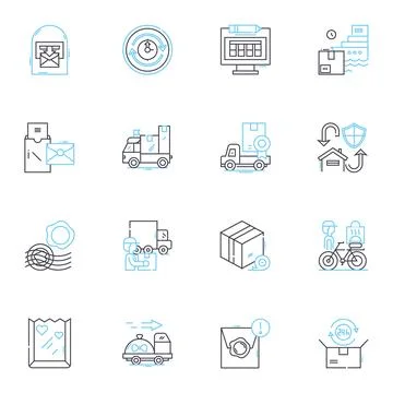 Courier linear icons set. Delivery, Dispatch, Logistics, Messenger, Shipment 스톡 일러스트