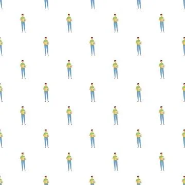 Courier man delivering parcel repeating pattern background Illustrazione stock