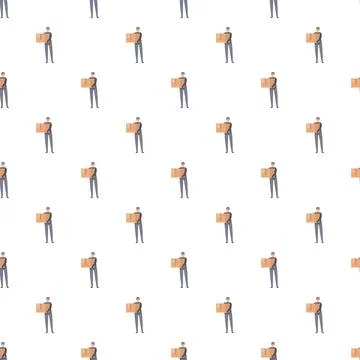 Courier men carrying delivery boxes seamless pattern Stock Illustration