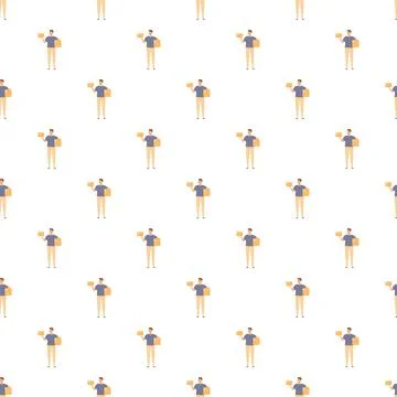 Courier men delivering packages seamless pattern Stock Illustration