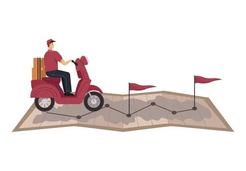 Courier in motorcycle over map Stock Illustration