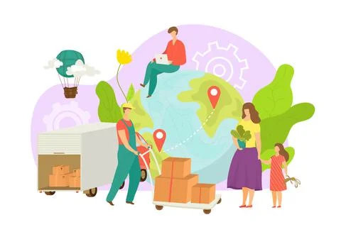 Courier with package parcel, vector illustration. Business delivery by transport Stock Illustration