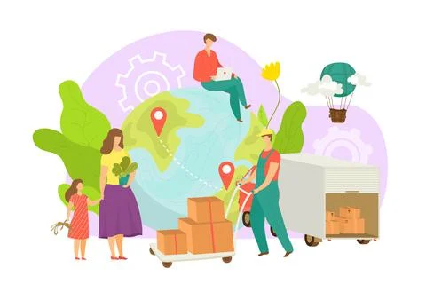 Courier with package parcel, vector illustration. Business delivery by transport Stock Illustration