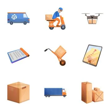 Courier parcel delivery icon set, cartoon style Stock Illustration
