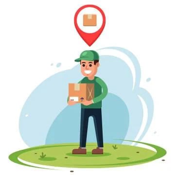 Courier with a parcel in his hands. 스톡 일러스트