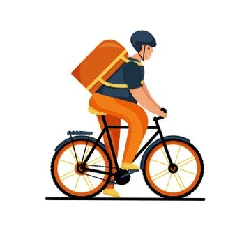 Courier person character riding a bicycle with a delivery box. Courier bicycle Stock Illustration