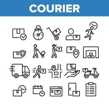 Courier Post Collection Elements Icons Set Vector 스톡 일러스트