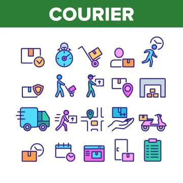Courier Post Collection Elements Icons Set Vector Illustrazione stock