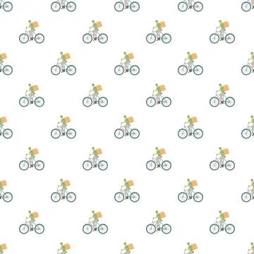 Courier riding bicycle delivering package seamless pattern Stock Illustration