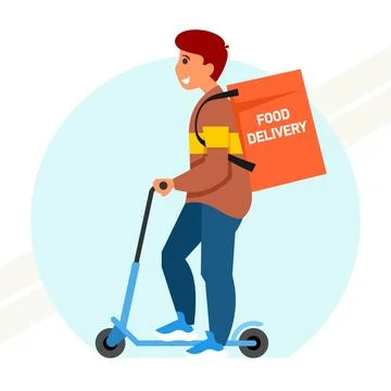 Courier-on-scooter-with-backpack-box Illustrazione stock