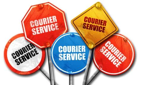 Courier service, 3D rendering, street signs Stock Illustration