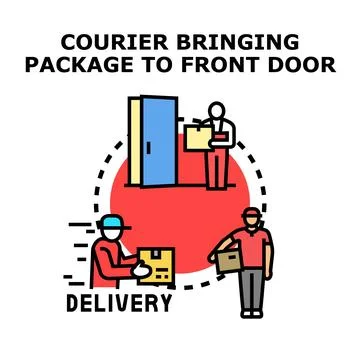 Courier service delivering package to a doorstep Stock Illustration