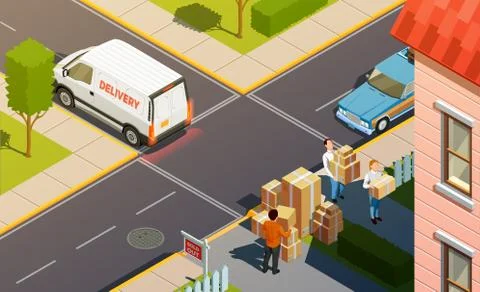 Courier Service Delivery Composition Stock Illustration