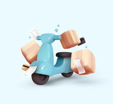 Courier service Delivery. Creative concept design. Realistic 3d scooter blue  Illustrazione stock