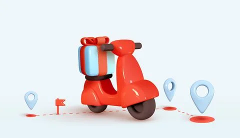 Courier service Delivery. Creative concept design. Realistic 3d scooter red c Illustrazione stock