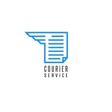 Courier service logo document file delivery, blue thin line abstract text pap Stock Illustration