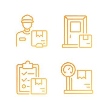 Courier service pixel perfect gradient linear vector icons set Stock Illustration