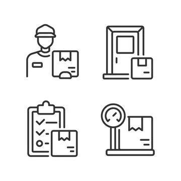 Courier service pixel perfect linear icons set Stockillustratie