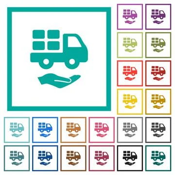 Courier services solid flat color icons with quadrant frames Stock Illustration