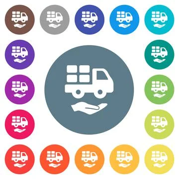 Courier services solid flat white icons on round color backgrounds Stock Illustration