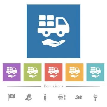 Courier services solid flat white icons in square backgrounds Stock Illustration