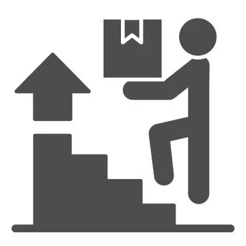 Courier on stairs with box solid icon, logistic and delivery symbol 스톡 일러스트