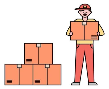 Courier Taking Box from Warehouse with Orders Stock Illustration