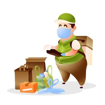 Courier with thermal bag, making the order payment Stock Illustration