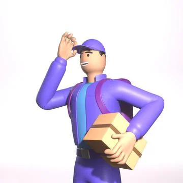 Courier in uniform holds a box. Parcel delivery Stock Illustration