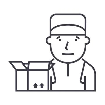 Courier vector line icon, sign, illustration on background, editable strokes Illustrazione stock