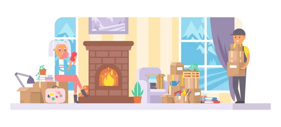 Courier vector postman character of delivery service delivering parcel box or Stock Illustration