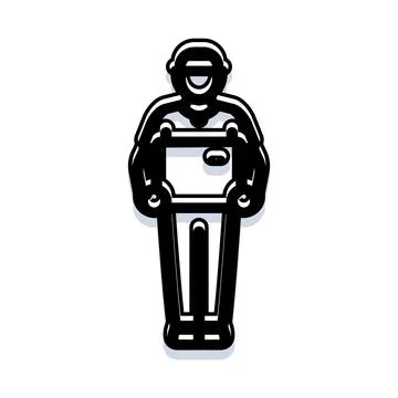 Courier worker delivering package outline icon design Stock Illustration