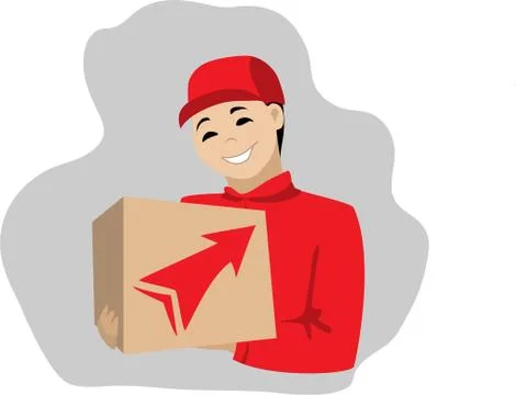 Courier worker delivers a parcel in a box 库存插图