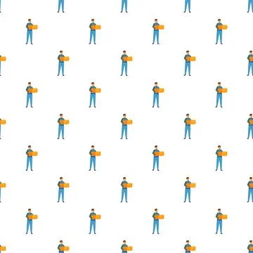 Courier workers carrying packages seamless pattern Stock Illustration